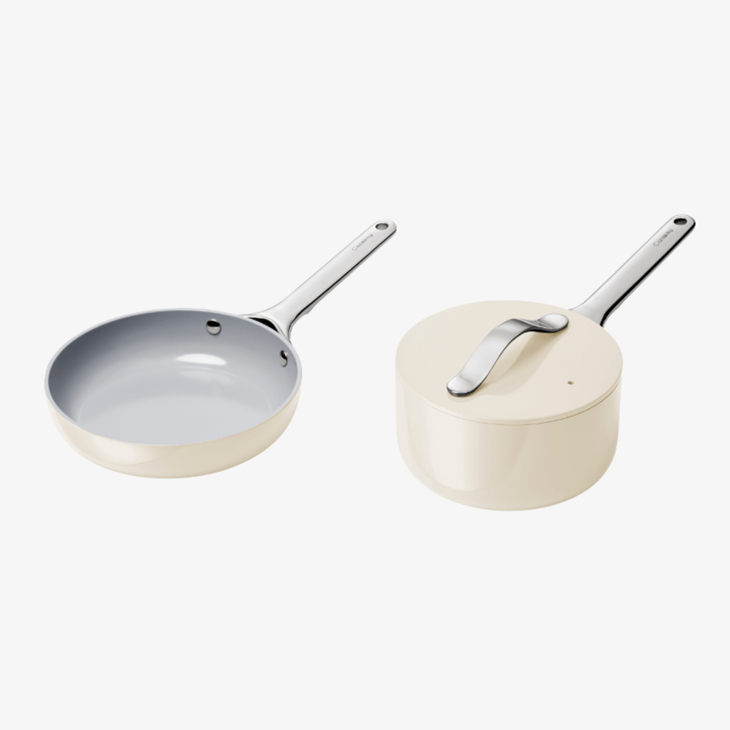 Non-Stick Ceramic Mini Fry Pan and Mini Sauce Pan Duo Cream - Image 1